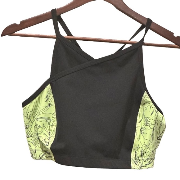 Free People Movement Fired Up Bra High Neck Sports Black Neon Green Size Large - Picture 2 of 9